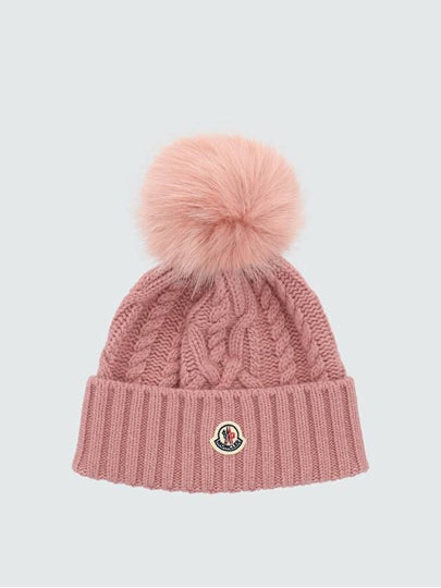 Logo Patch Wool Cashmere Blend Beanie Light Pink - MONCLER - BALAAN 2