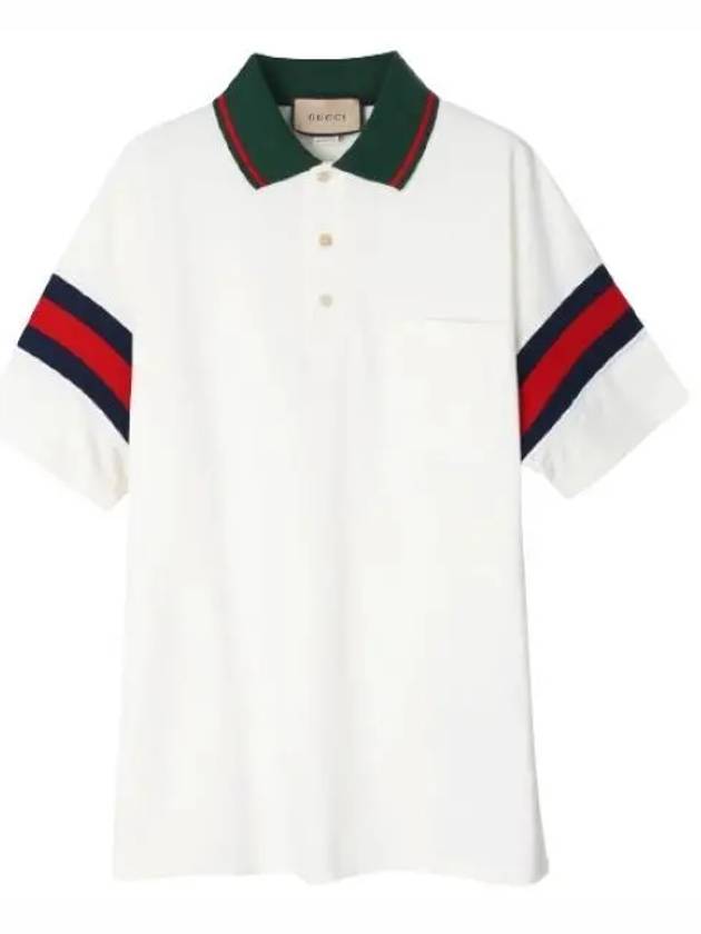 Web Cotton Jersey Short Sleeve Polo Shirt White - GUCCI - BALAAN 2