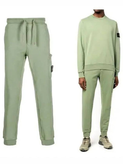 Men's Wappen Patch Cotton Fleece Track Pants Green - STONE ISLAND - BALAAN 2