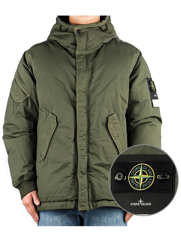 Nylon Twill Down Hooded Jacket Khaki - STONE ISLAND - BALAAN 2