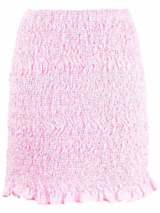 Logo Patch Crinkle Cotton A-Line Skirt Pink - MIU MIU - BALAAN 1