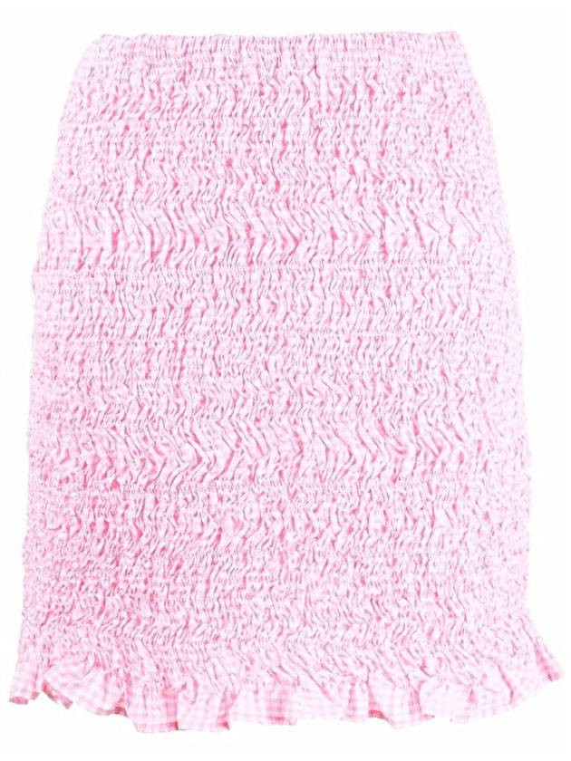 Logo Patch Crinkle Cotton A-Line Skirt Pink - MIU MIU - BALAAN 1