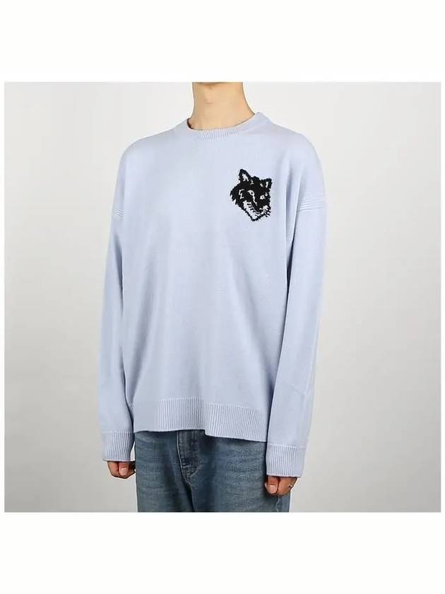 Intarsia Fox Head Comfort Knit Top Sky Blue - MAISON KITSUNE - BALAAN 3