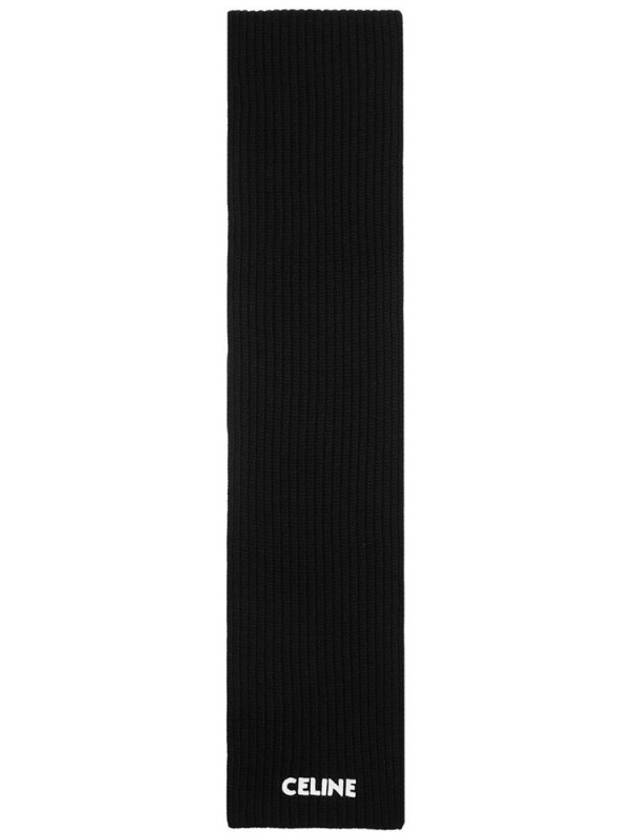 Logo Ribbed Wool Muffler Black - CELINE - BALAAN 2