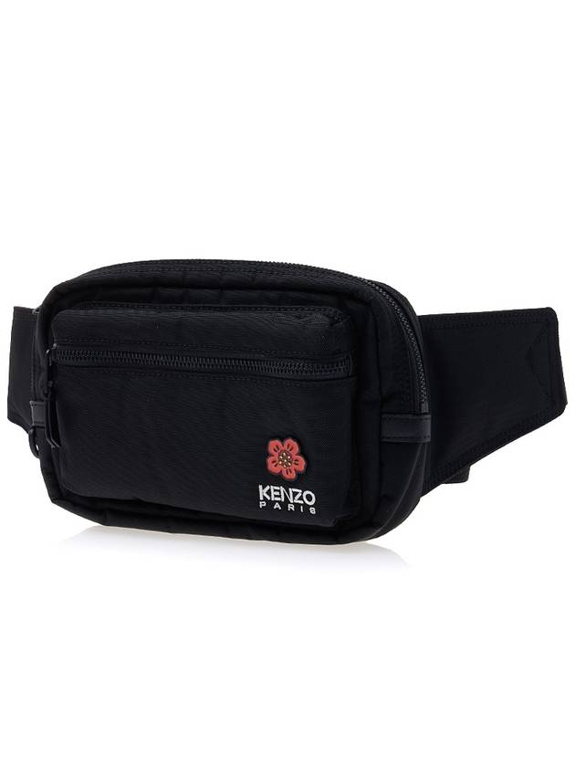 Balk Flower Embroidered Logo Nylon Crest Belt Bag Black - KENZO - BALAAN.