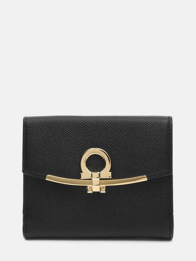 Gancini Leather Half Wallet Black - SALVATORE FERRAGAMO - BALAAN 2