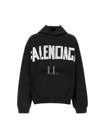 Logo Tape Cotton Hoodie Black - BALENCIAGA - BALAAN 2