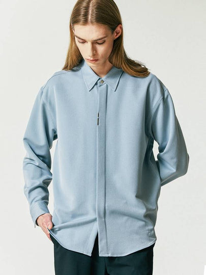 Vertical Tip Basic Relaxed Fit Long Sleeve Shirt Sky Blue - S SY - BALAAN 2