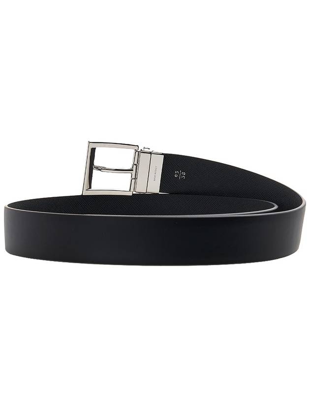 Reversible Saffiano Leather Belt Black - PRADA - BALAAN 5