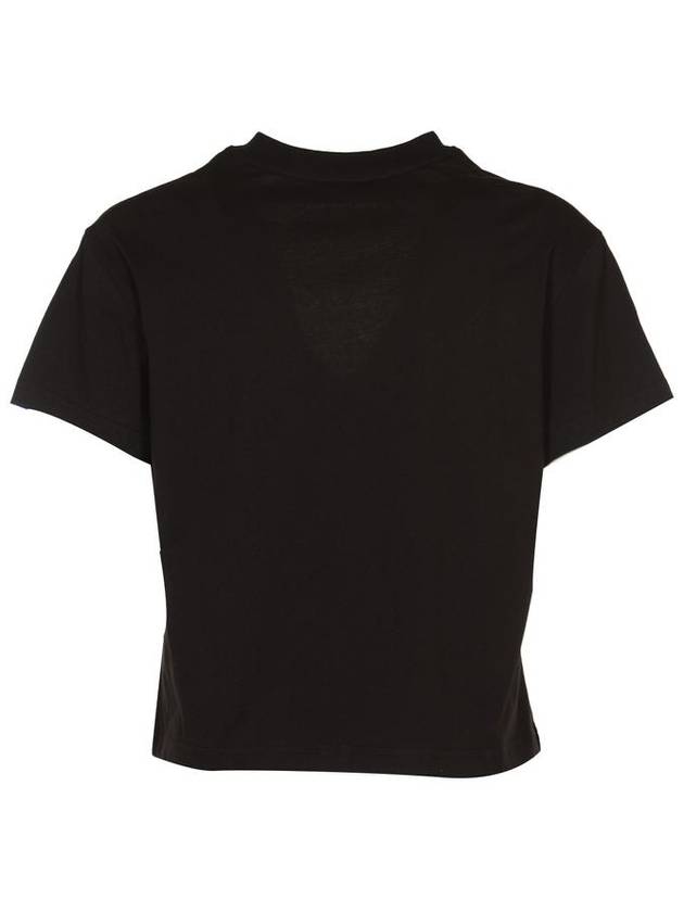 Embroidered Logo V-Neck Crop Short Sleeve T-Shirt Black - COURREGES - BALAAN 3