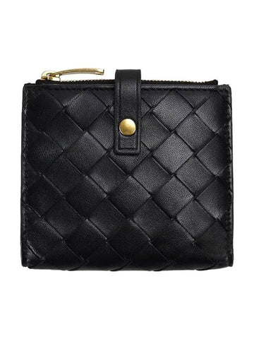 Intrecciato Folder Zipper Halfwallet Black - BOTTEGA VENETA - BALAAN.