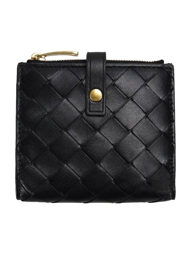 Intrecciato Zipper Half Wallet Black - BOTTEGA VENETA - BALAAN 1