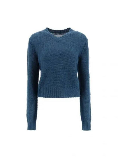 V-neck Basket Weave Hemp Knit Top Blue - MAISON MARGIELA - BALAAN 2