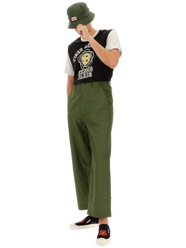 Logo Patch Mid-Rise Wide Pants Dark Khaki - KENZO - BALAAN 3