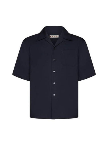 Cuban Collar Virgin Wool Short Sleeve Shirt Navy - MARNI - BALAAN 1