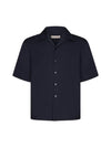 Cuban Collar Virgin Wool Short Sleeve Shirt Navy - MARNI - BALAAN 1