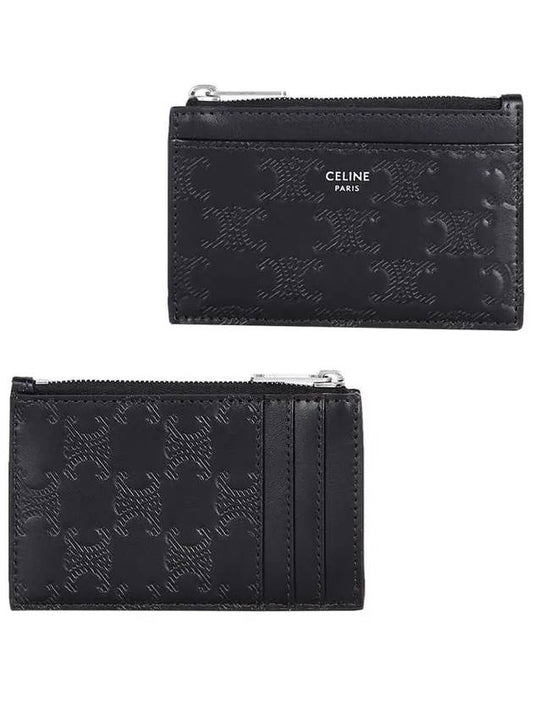 Zipper Calfskin Triomphe Embossed Card Wallet Black - CELINE - BALAAN 2