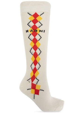 Marni Socks With Logo, Women's, Cream - MARNI - BALAAN 1