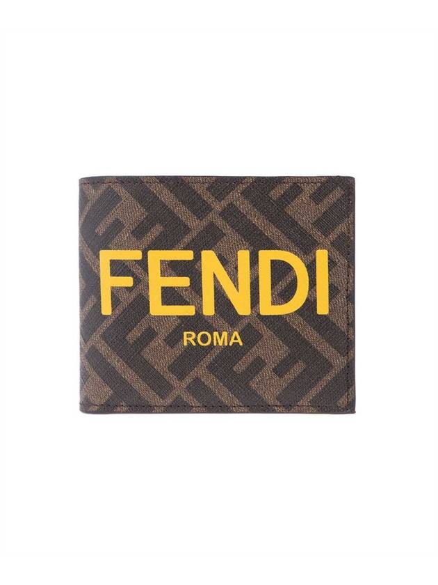 FF Motif Fabric Half Wallet Yellow Brown - FENDI - BALAAN 1