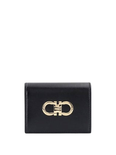 Gancini Compact Half Wallet Black - SALVATORE FERRAGAMO - BALAAN 1