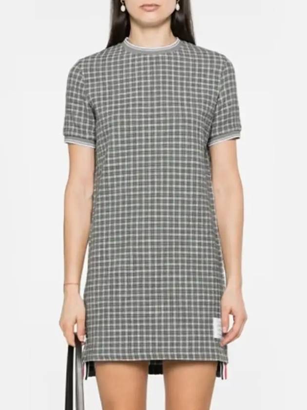 Check Tweed Crewneck Short Dress Grey - THOM BROWNE - BALAAN 3