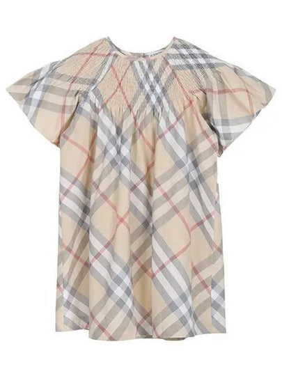 Kids Check Cotton Dress Pale Stone - BURBERRY - BALAAN 2