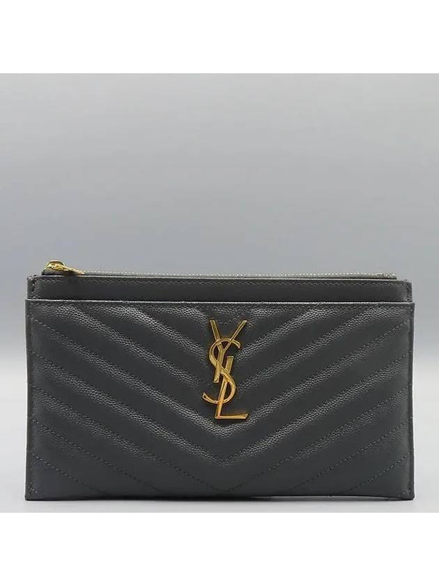 504922 Gray Matelasse Monogram Gold Logo Mini Clutch - SAINT LAURENT - BALAAN 2