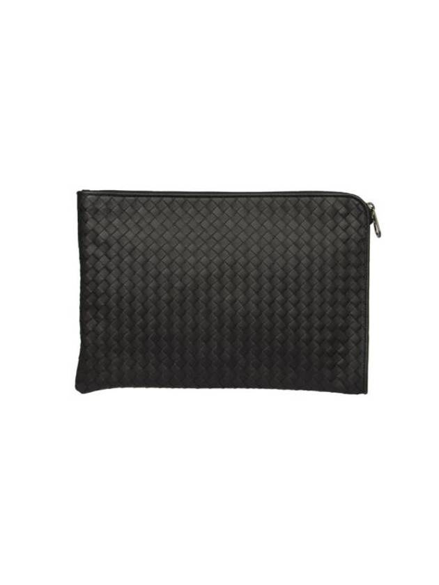 Intrecciato Weaving Zipper Medium Clutch Bag Black - BOTTEGA VENETA - BALAAN 2