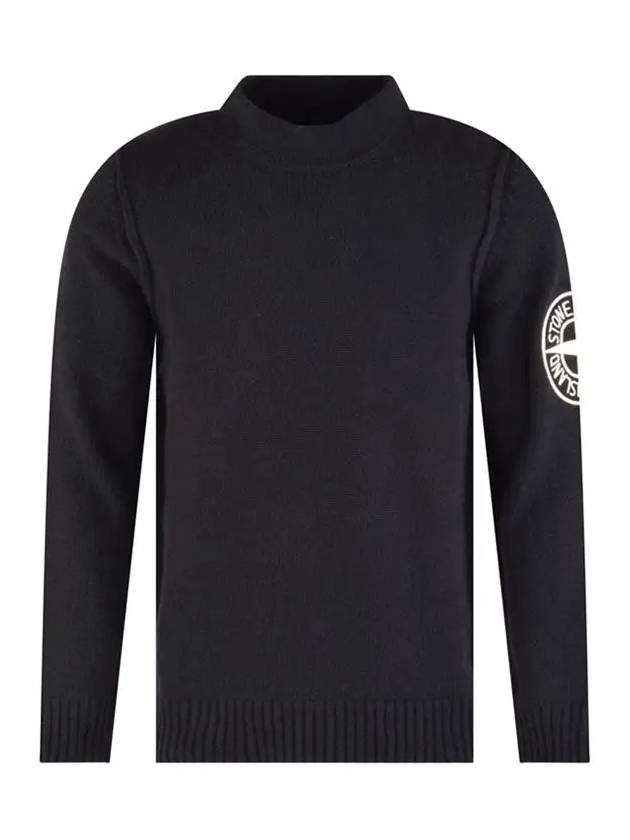 Men's Big Embroidered Logo Mock Neck Knit Top Black - STONE ISLAND - BALAAN 3