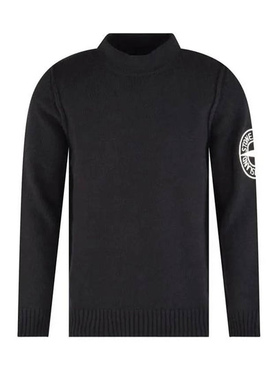 Men's Big Embroidered Logo Mock Neck Knit Top Black - STONE ISLAND - BALAAN 2