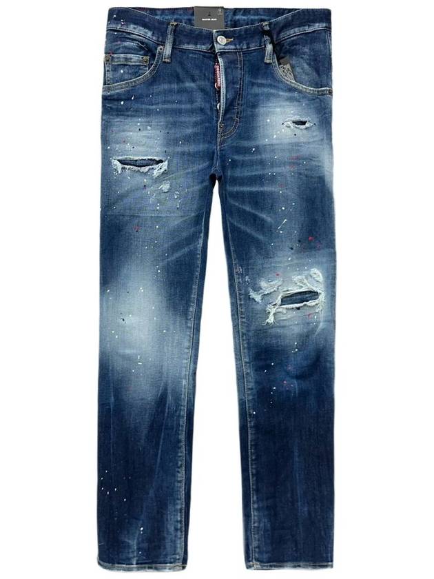 Skater Red Patch Logo Cotton Slim Fit Jeans Blue - DSQUARED2 - BALAAN 2