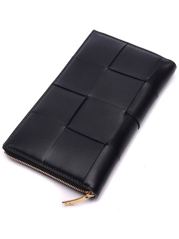 Intrecciato Zipper Around Long Wallet Black - BOTTEGA VENETA - BALAAN 6