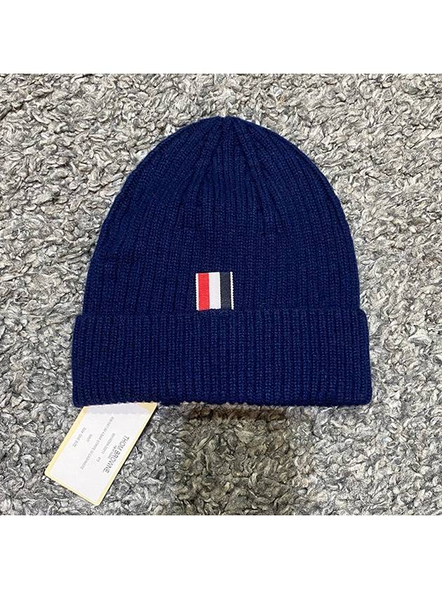 4 Bar Stripe Cashmere Beanie Navy - THOM BROWNE - BALAAN.