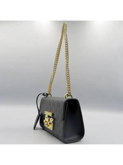 409487 Black color GG logo Cima leather Padlock small gold chain shoulder bag - GUCCI - BALAAN 2