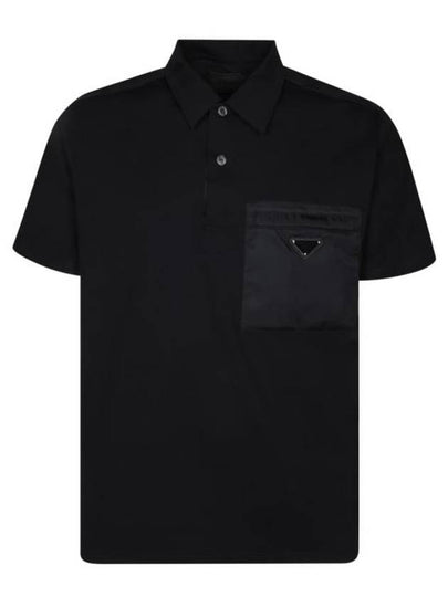 Nylon Detail Stretch Cotton Polo Shirt Black - PRADA - BALAAN 2