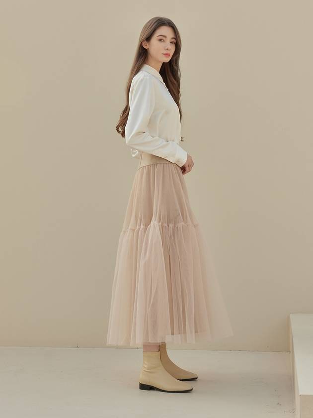 Emery Volume Tulle A-Line Skirt Beige - ARIFF - BALAAN 2