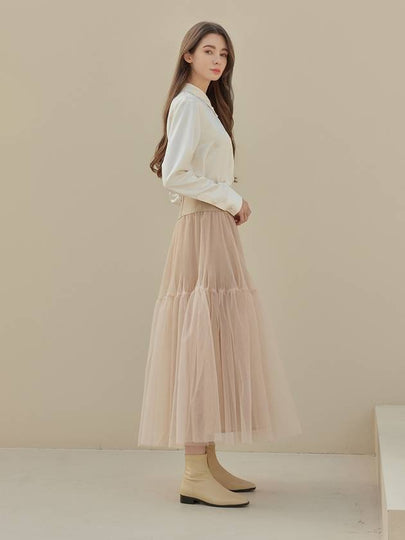 Emery Volume Tulle A-Line Skirt Beige - ARIFF - BALAAN 2