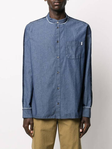 Dark Blue Denim Houston Collarless Shirt - GOLDEN GOOSE - BALAAN 1