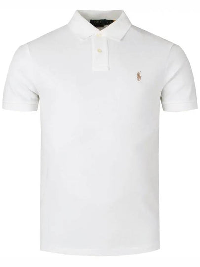 Embroidered Brown Pony Slim Fit Polo Shirt White - POLO RALPH LAUREN - BALAAN 2