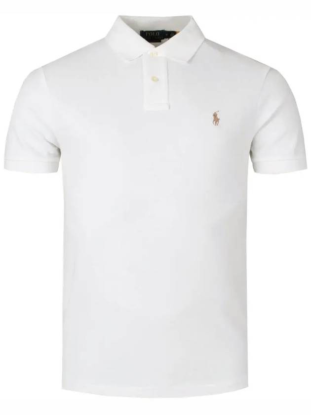 Embroidered Brown Pony Slim Fit Polo Shirt White - POLO RALPH LAUREN - BALAAN 3