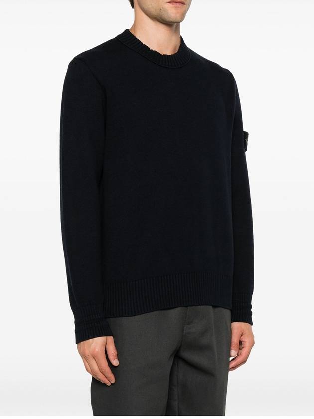 Round Neck Wappen Organic Knit Top Navy - STONE ISLAND - BALAAN 4