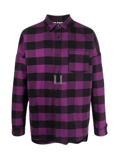 Logo Print Check Long Sleeve Shirt Purple - PALM ANGELS - BALAAN 2