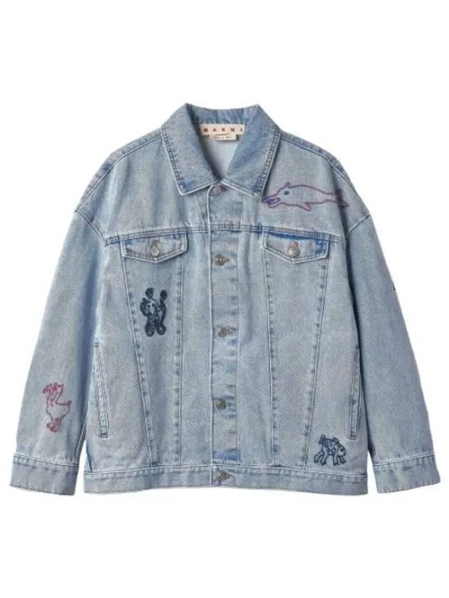 Overfit denim embroidered jacket illusion blue jumper - MARNI - BALAAN 1