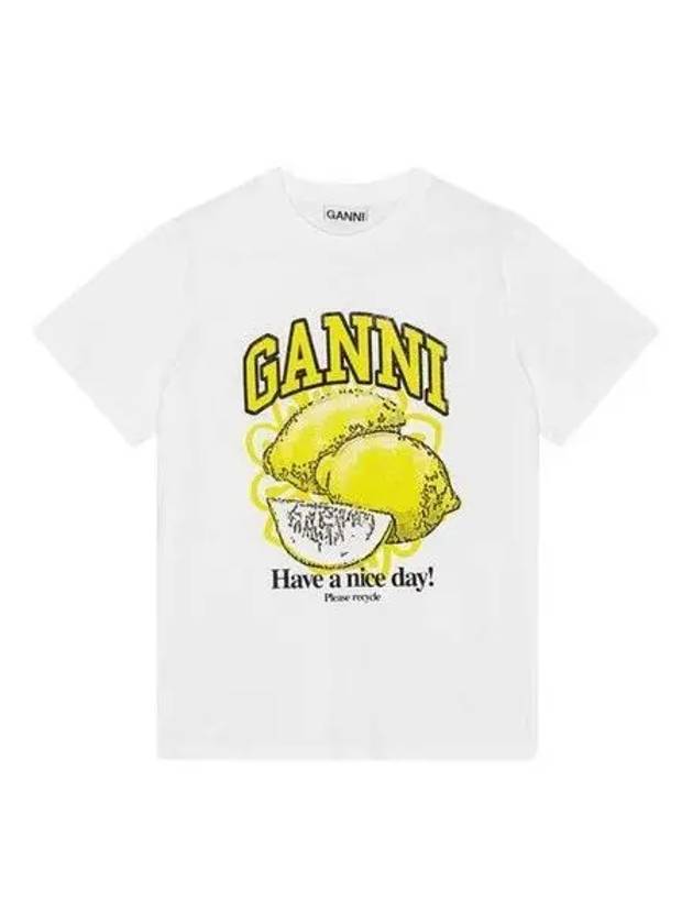 T3768 Lemon Logo Relaxed Short Sleeve T Shirt 1021660 - GANNI - BALAAN 1