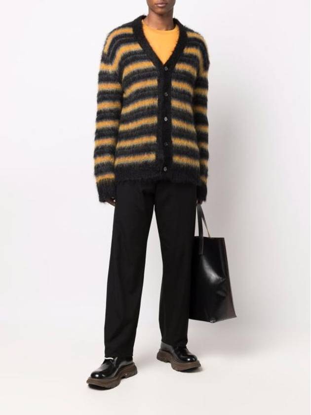 Striped Mohair Cardigan Orange Black - MARNI - BALAAN 6