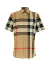 Men's Check Motif Cotton Short Sleeve Shirt Beige - BURBERRY - BALAAN 2