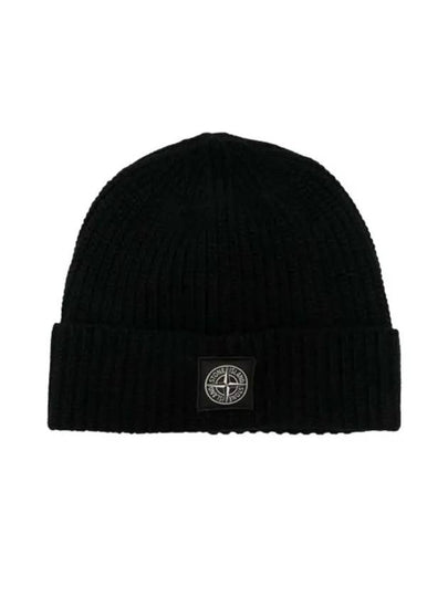 Logo Knit Beanie Black - STONE ISLAND - BALAAN 2