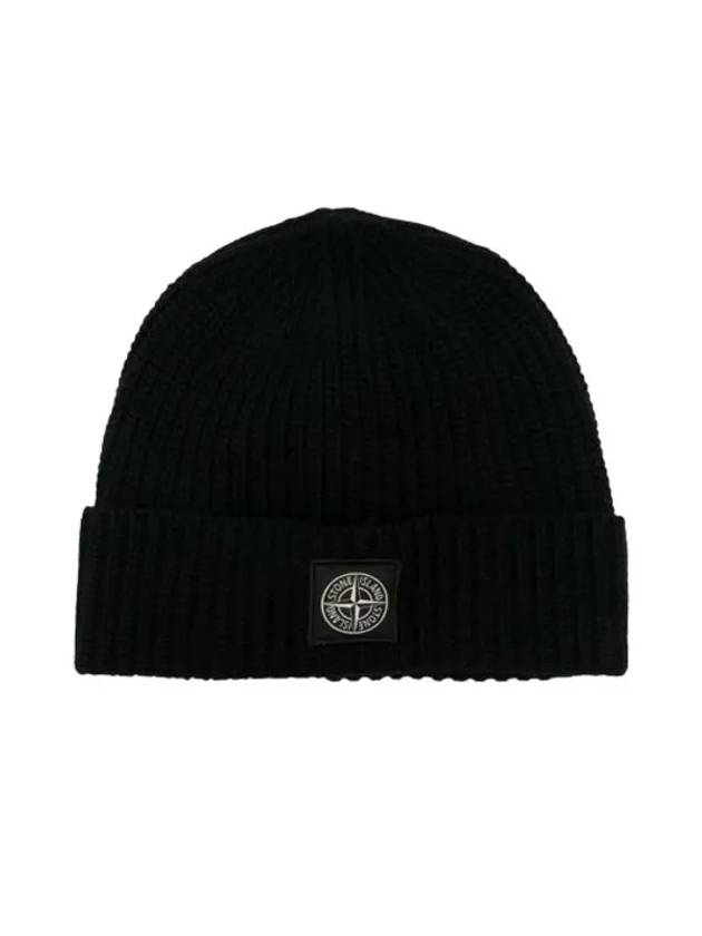 Logo Knit Beanie Black - STONE ISLAND - BALAAN 4