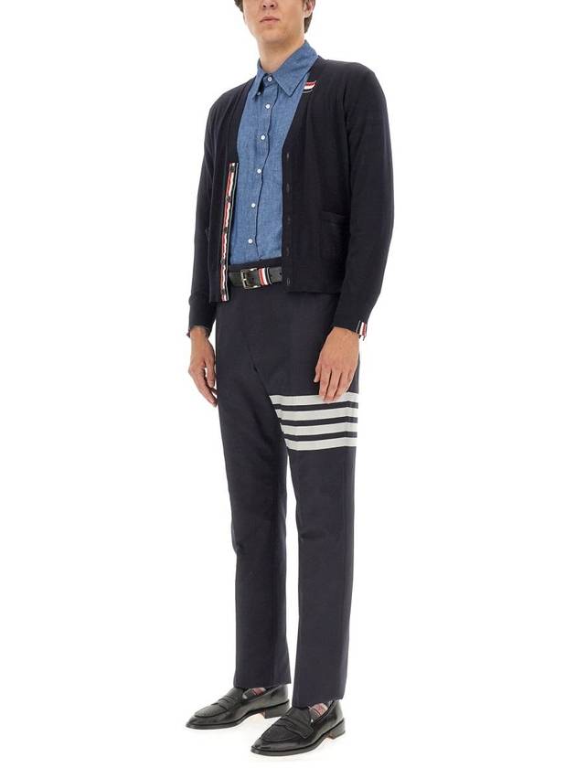 Men's Jersey Stitch V-Neck Cardigan Navy - THOM BROWNE - BALAAN 3