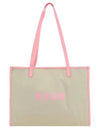 Medium Logo Print Calf Leather Tote Bag Pink Beige - MSGM - BALAAN 2